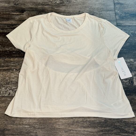 Athleta Air Out Cinch Tee T-Shirt Womens Large Ivory Open Back Breathable NWT - Picture 2 of 13